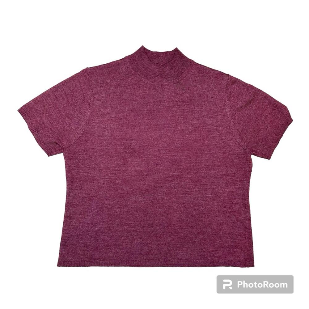 Sag Harbor Lightweight Short Sleeve Mock Neck Heather Red Purple Sweater Size XL